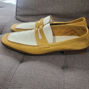 Prada Yellow and White Leather Loafers